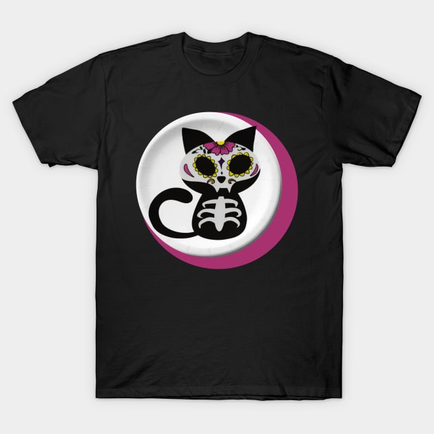 Sugar Skull Cat Full Moon Series T-Shirt by dcohea